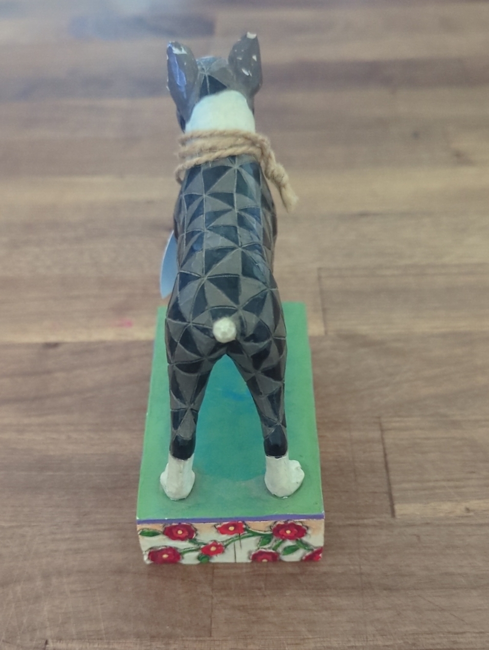 Jim Shore Black, White & Red Boston Terrier Figurine with Floral Base - Picture 3 of 5